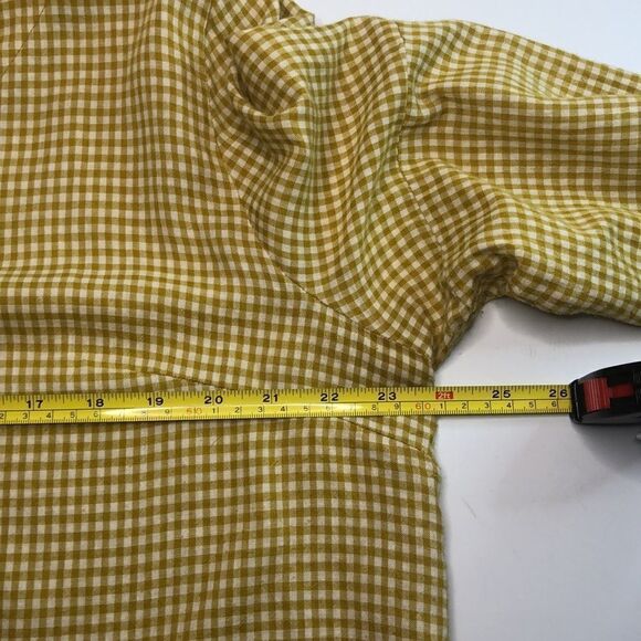 mittoshop Mustard & White Check Top Linen Blend Full Long Sleeve Size Large - Picture 9 of 9